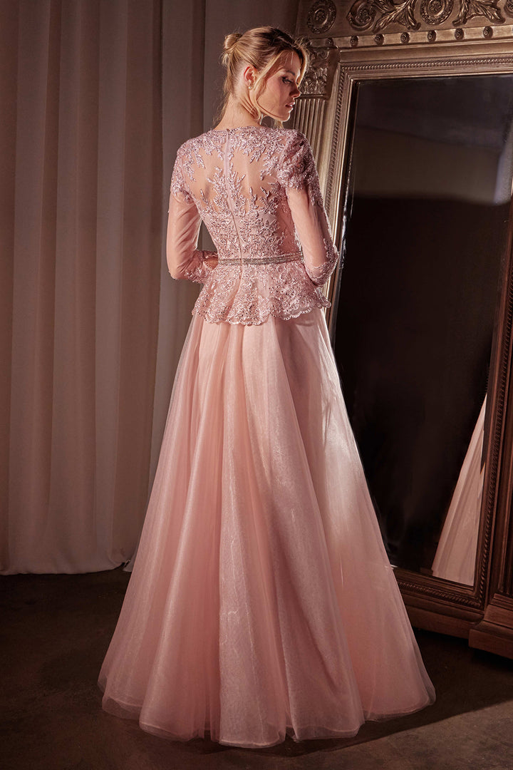 Applique 3/4 Sleeve A-line Gown by Ladivine CD789
