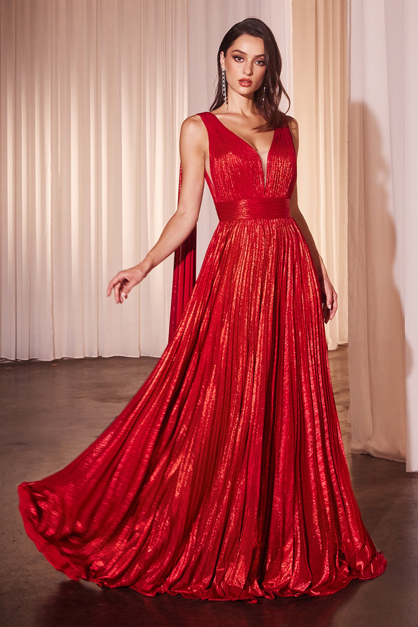 Metallic Pleated A line Gown by Ladivine CD802