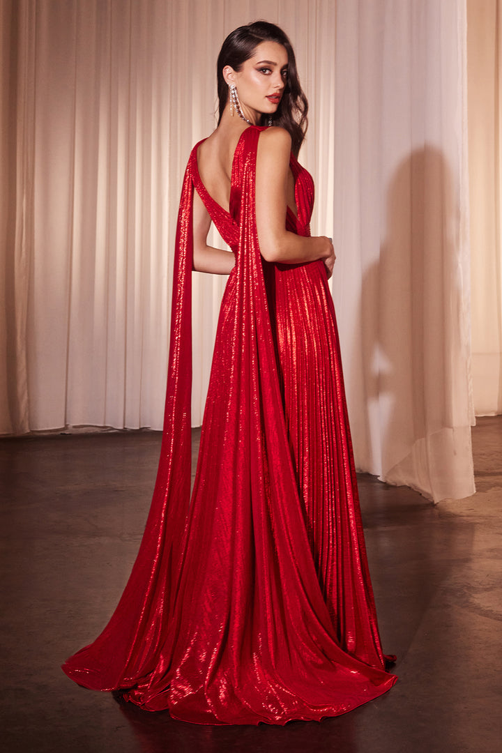 Metallic Pleated A-line Gown by Ladivine CD802