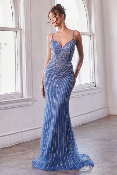 Fitted Beaded Sleeveless Tulle Gown by Ladivine CD845