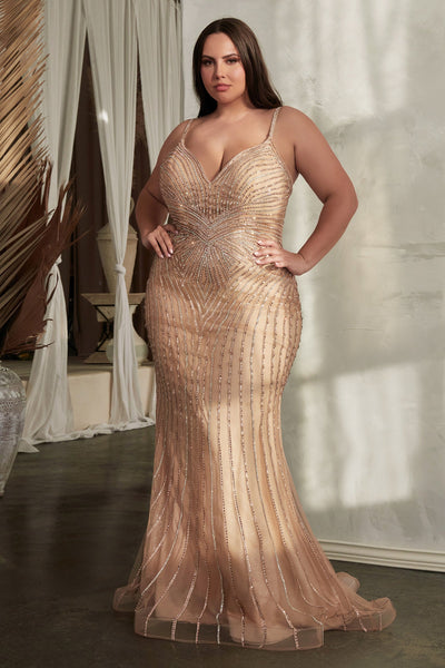 Plus Size Fitted Beaded Sleeveless Gown by Ladivine CD845C