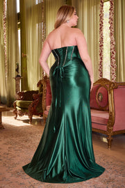 Plus Size Beaded Satin Strapless Gown by Ladivine CDS423C