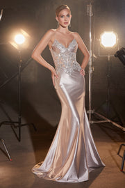 Applique Glitter Satin Mermaid Dress by Ladivine CDS450