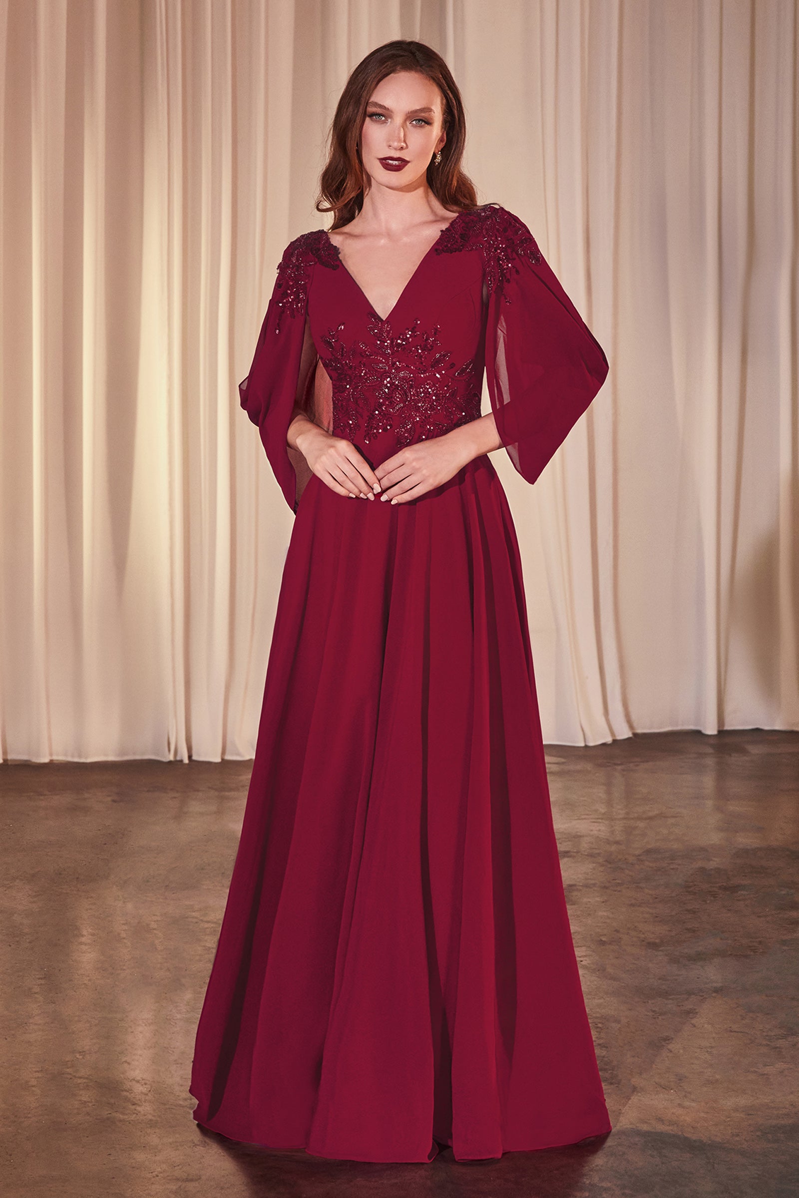 Chiffon Cowl Sleeve A line Gown by Ladivine CDS508