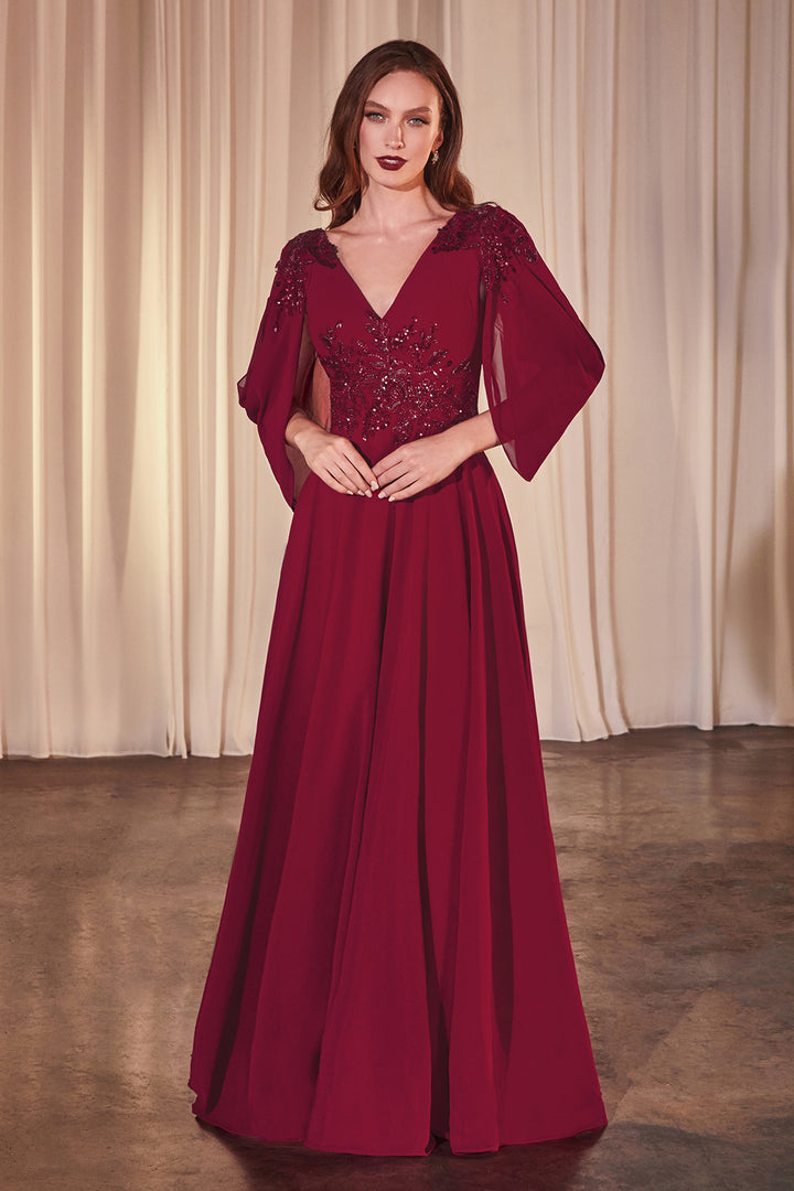 Chiffon Cowl Sleeve A-line Gown by Ladivine CDS508