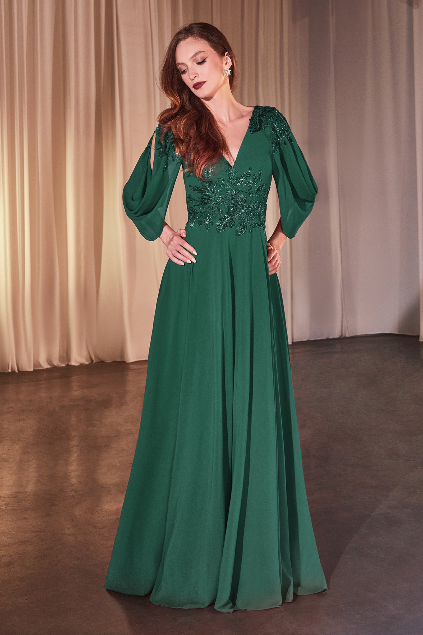 Chiffon Cowl Sleeve A line Gown by Ladivine CDS508