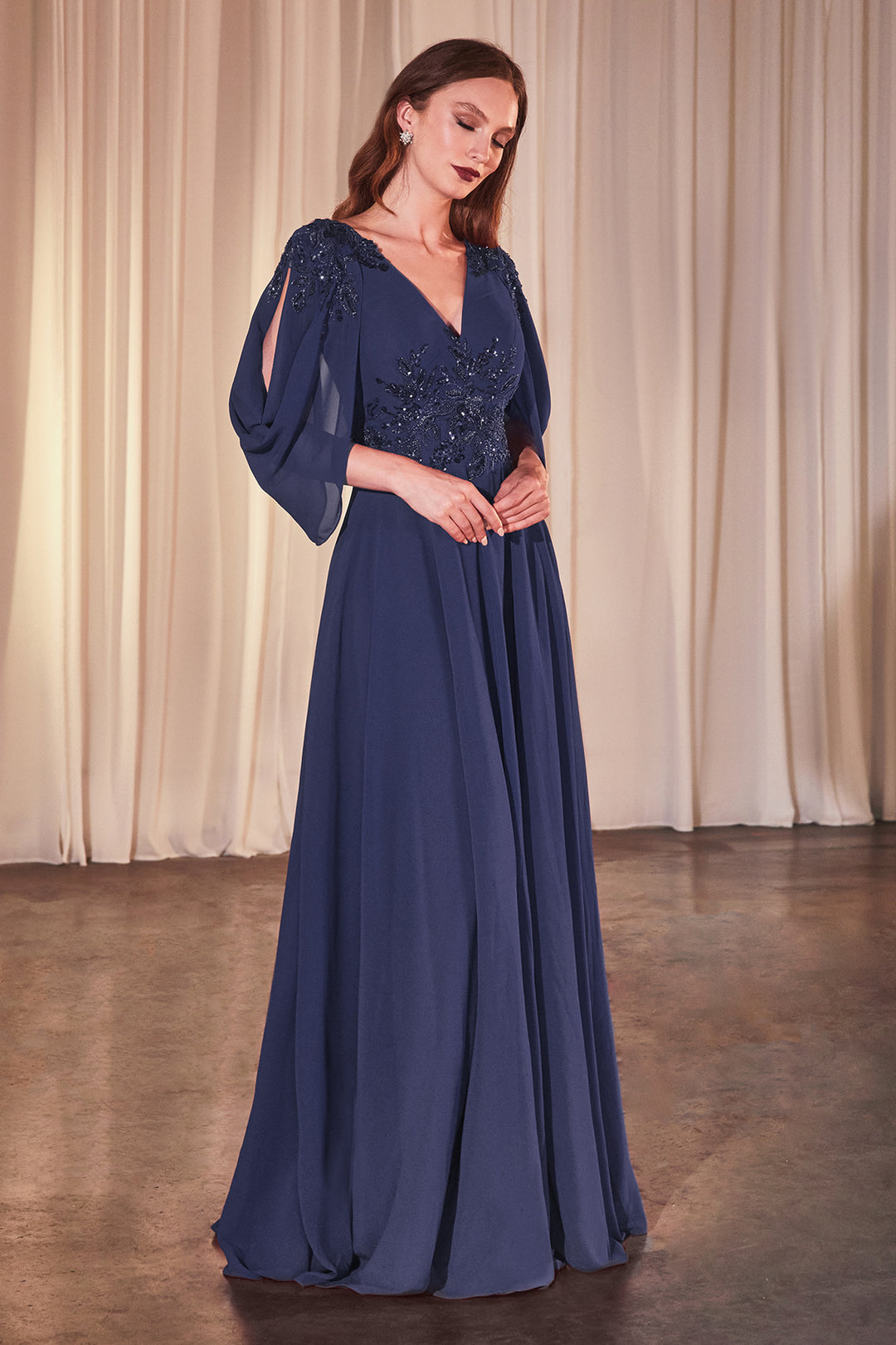 Chiffon Cowl Sleeve A-line Gown by Ladivine CDS508