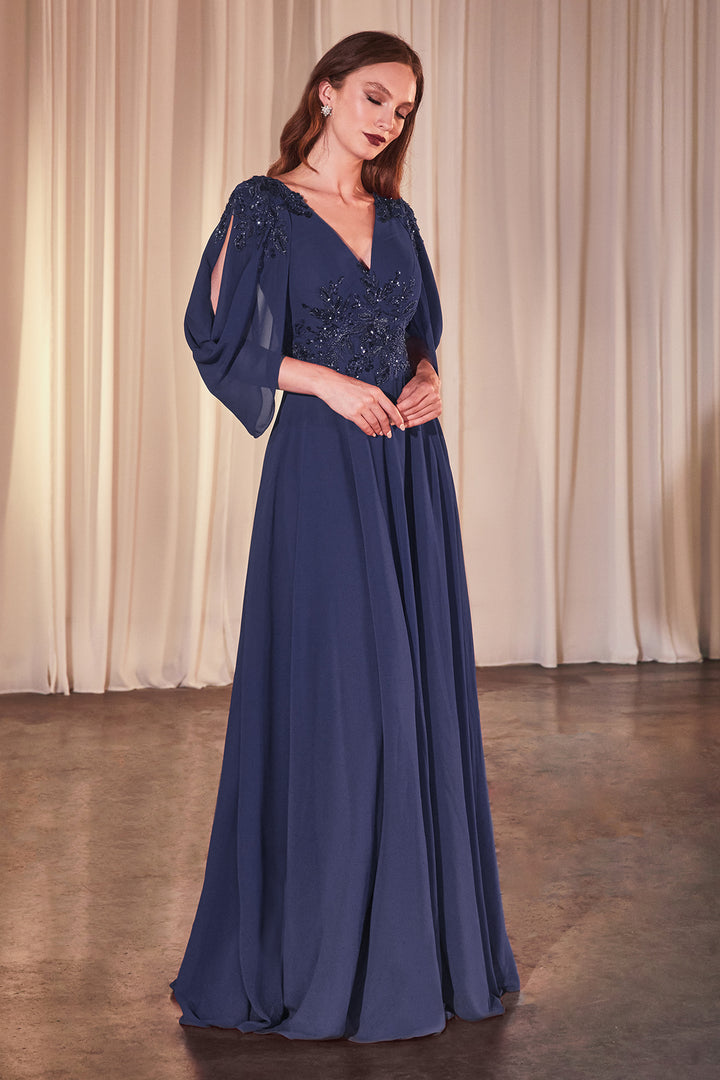 Chiffon Cowl Sleeve A-line Gown by Ladivine CDS508
