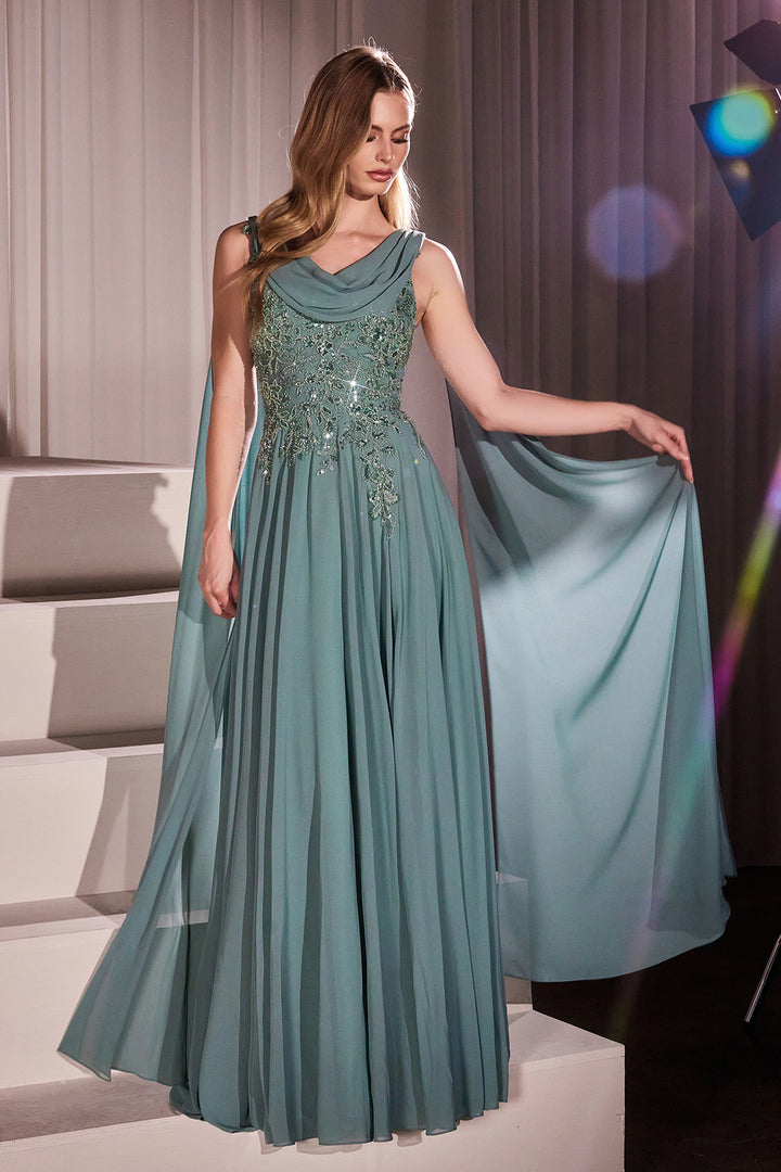 Chiffon Cape Sleeve A-line Gown by Ladivine CDS509