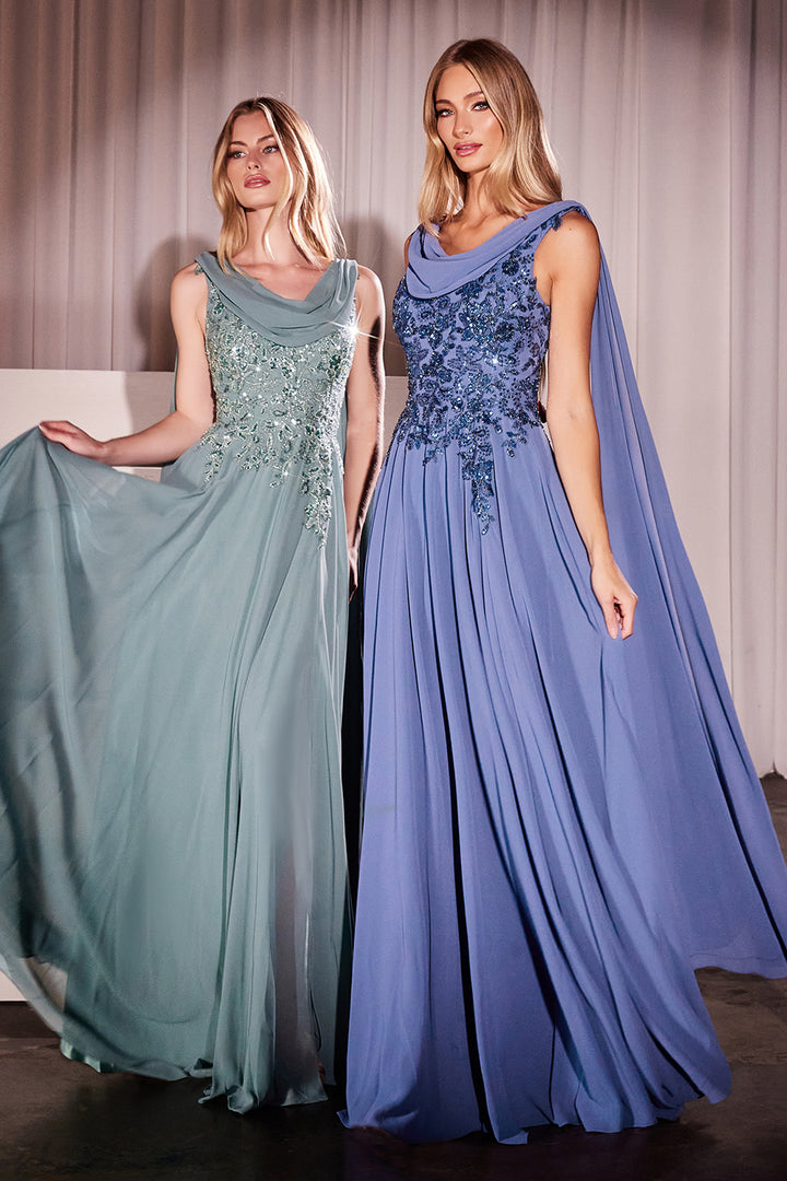 Chiffon Cape Sleeve A-line Gown by Ladivine CDS509