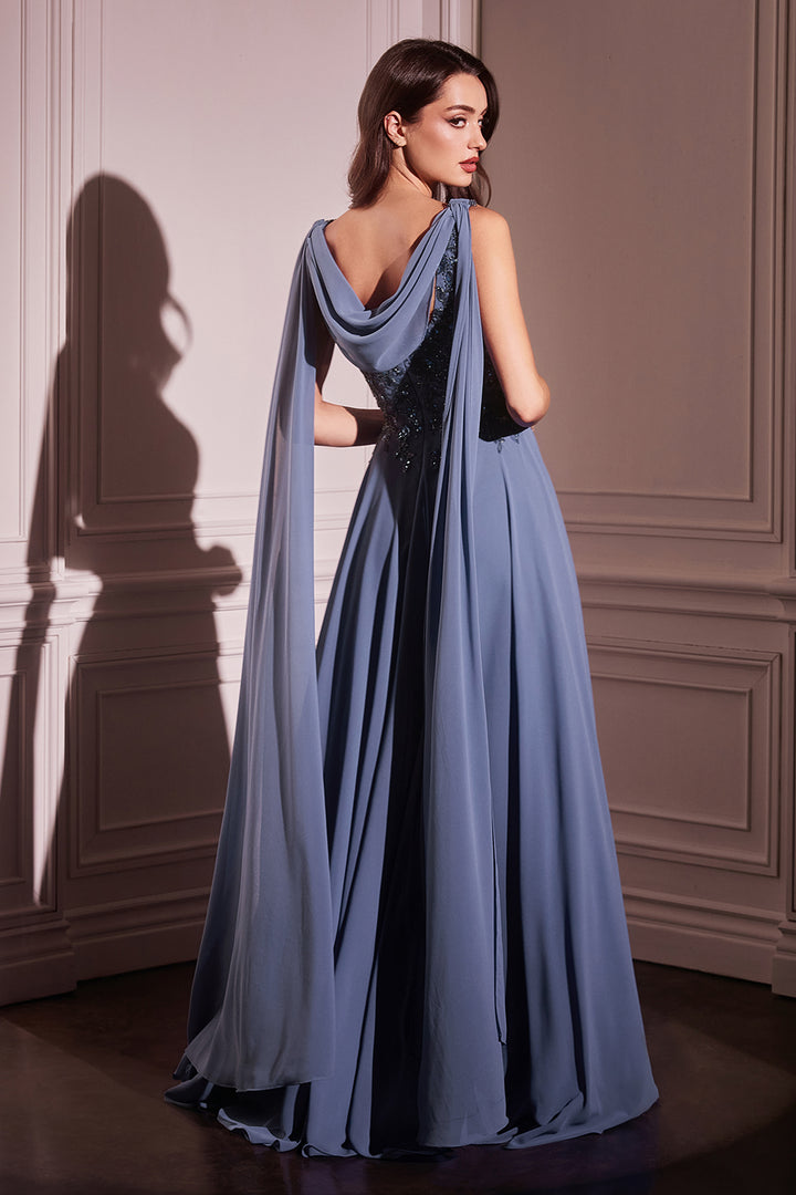 Chiffon Cape Sleeve A-line Gown by Ladivine CDS509