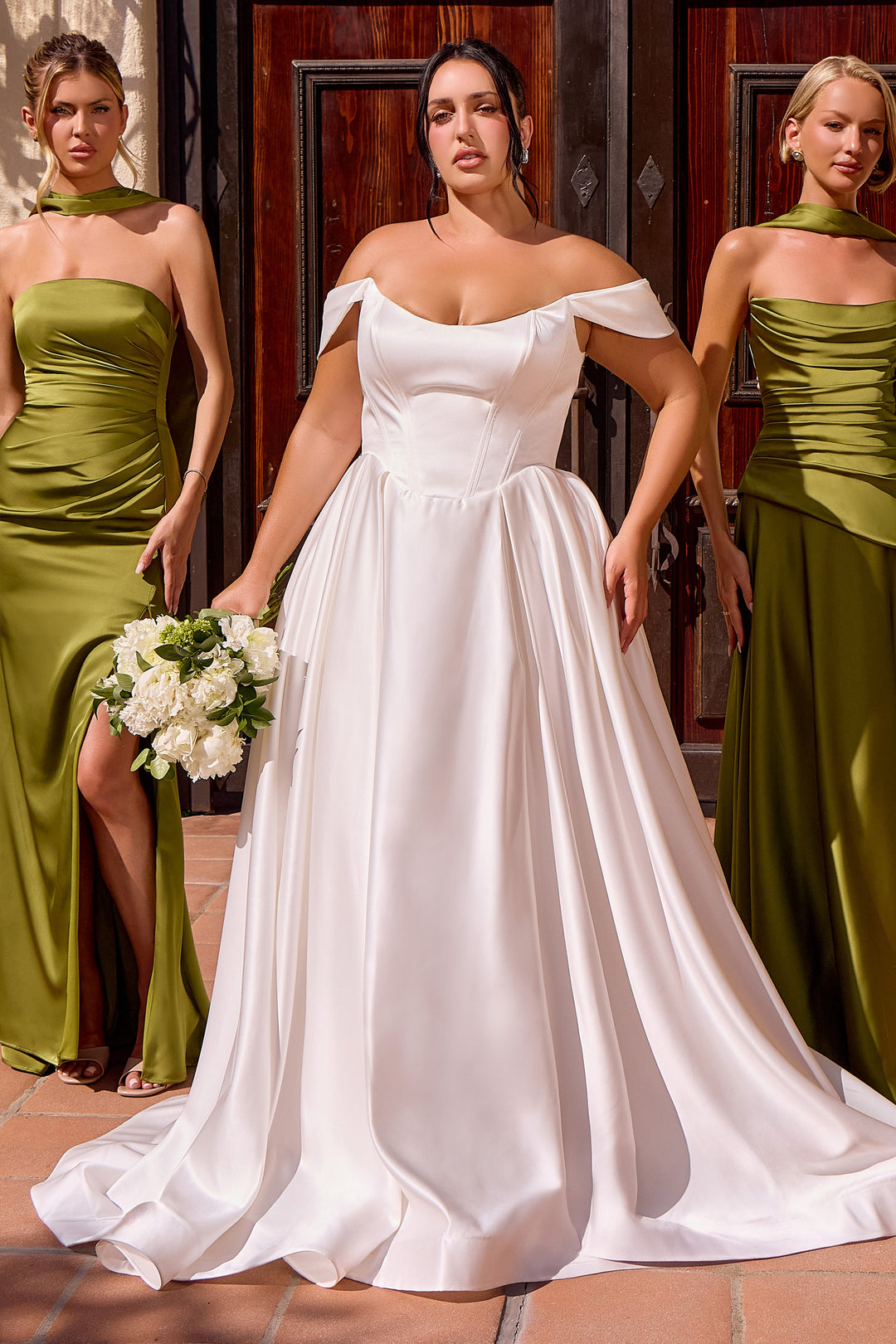 Fitted Satin Strapless Slit Gown by Ladivine 7451