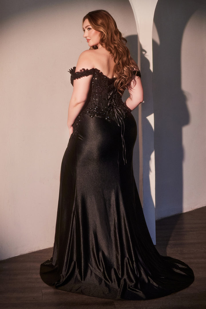 Plus Size Satin Off Shoulder Gown by Ladivine CDS537C