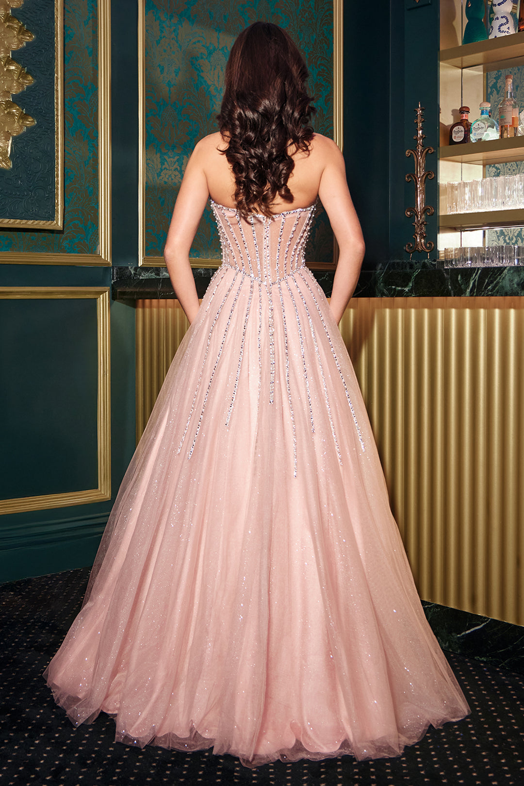 Beaded Strapless A-line Gown by Ladivine CDS541