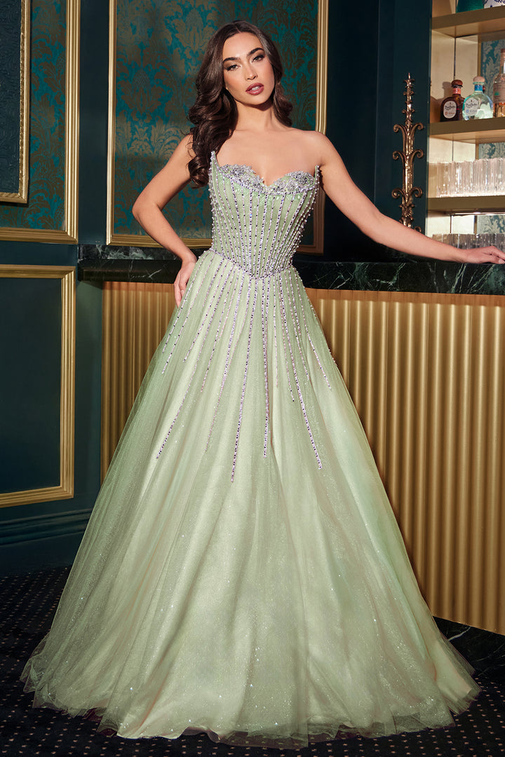 Beaded Strapless A-line Gown by Ladivine CDS541