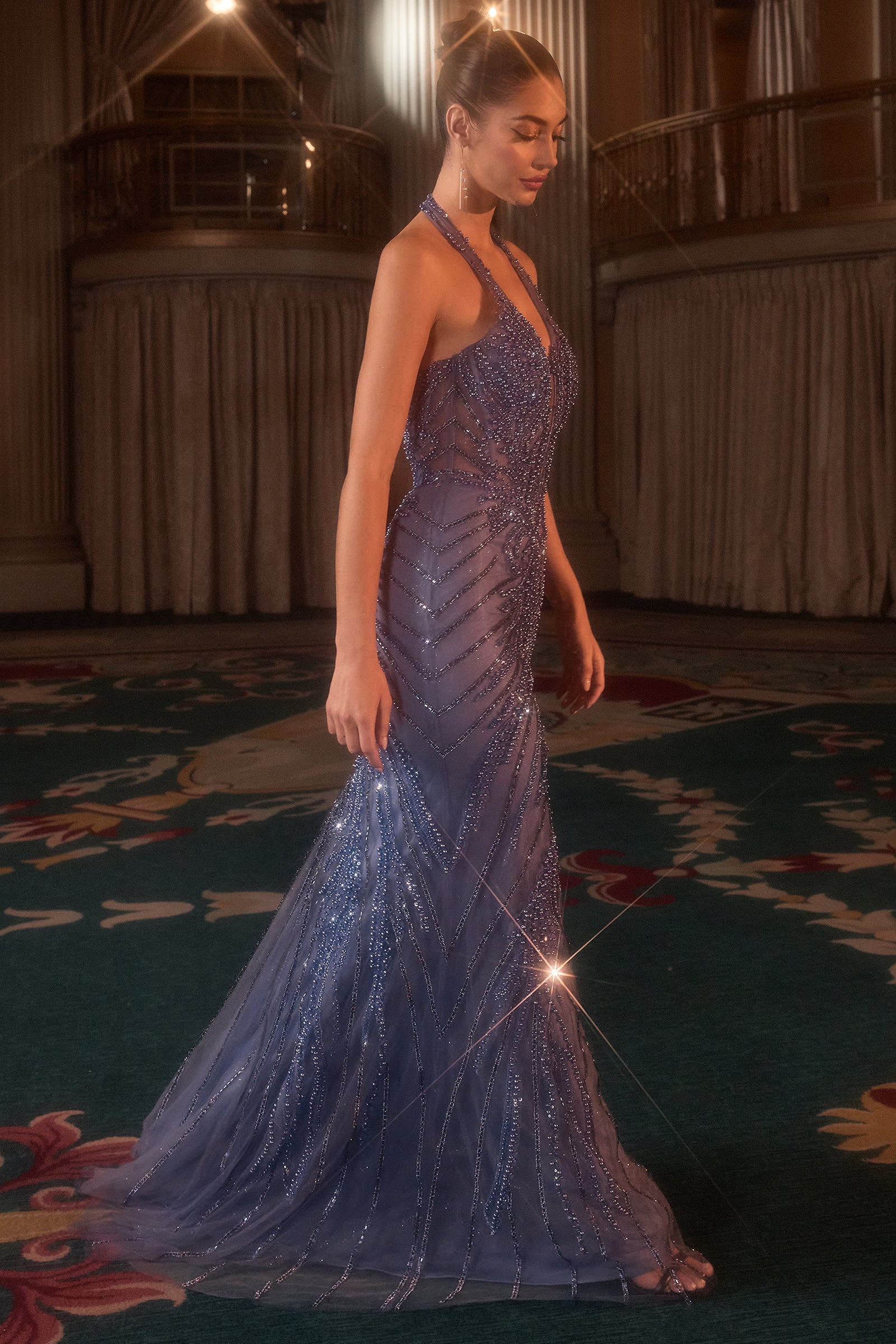 Beaded Halter Mermaid Dress by Ladivine CDS547 – ABC Fashion