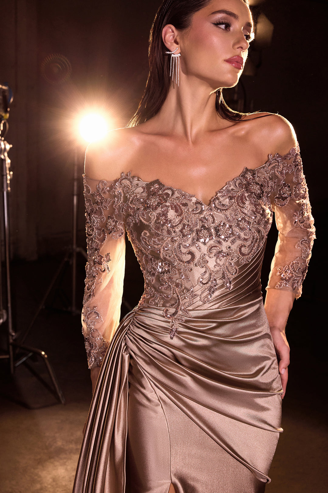 Off Shoulder 3/4 Sleeve Gown by Ladivine CDS549 ABC Fashion Off Shoulder 3/4 Sleeve Gown by Ladivine CDS549 ABC Fashion