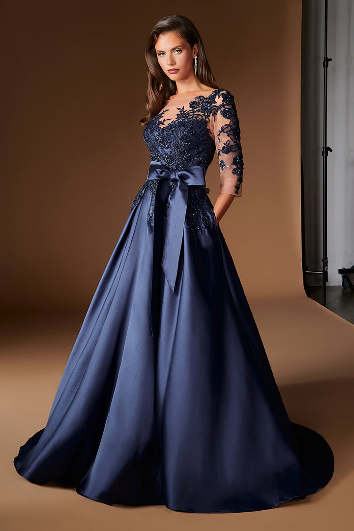 Mikado 3/4 Sleeve A-line Gown by Ladivine CDS569