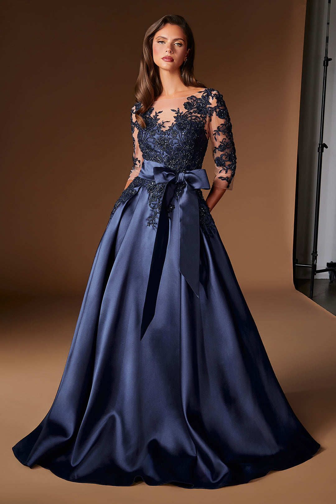 Mikado 3/4 Sleeve A-line Gown by Ladivine CDS569