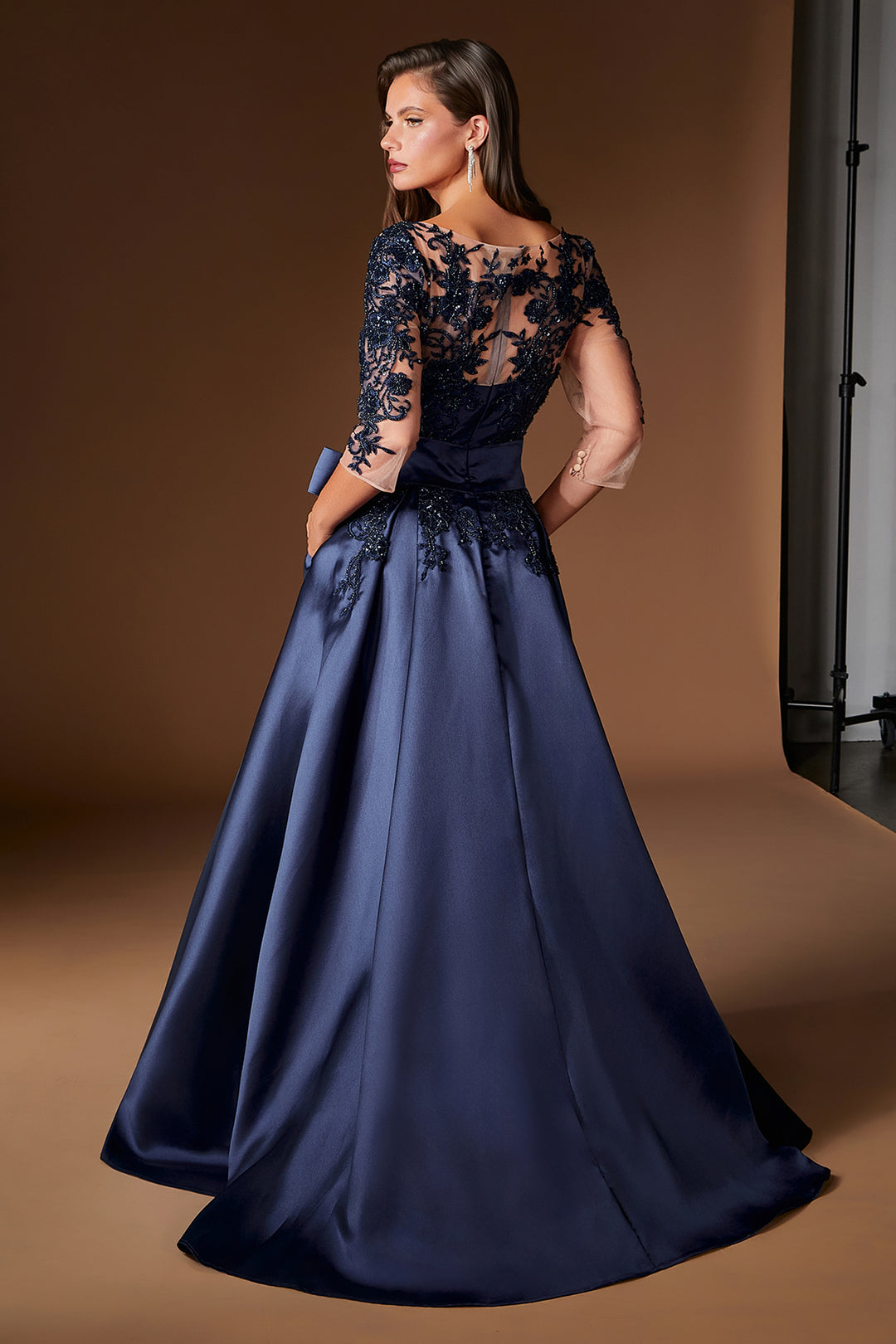 Mikado 3/4 Sleeve A-line Gown by Ladivine CDS569