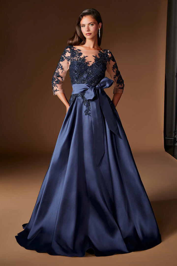 Mikado 3/4 Sleeve A-line Gown by Ladivine CDS569