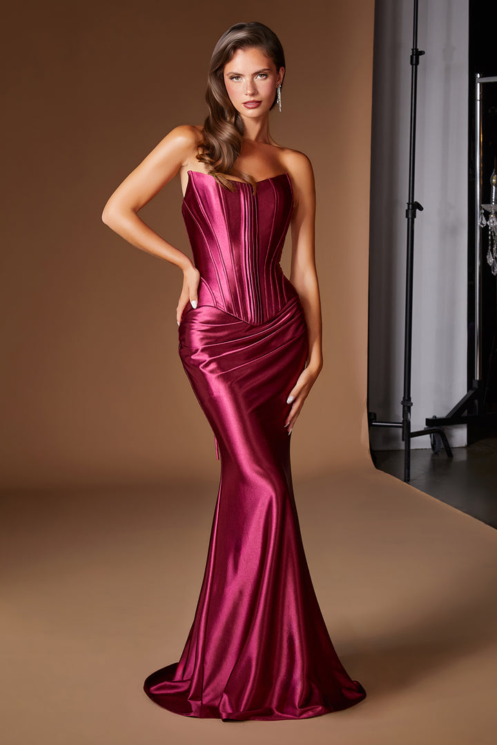 Satin Fitted Strapless 2-Piece Gown by Ladivine CH2602