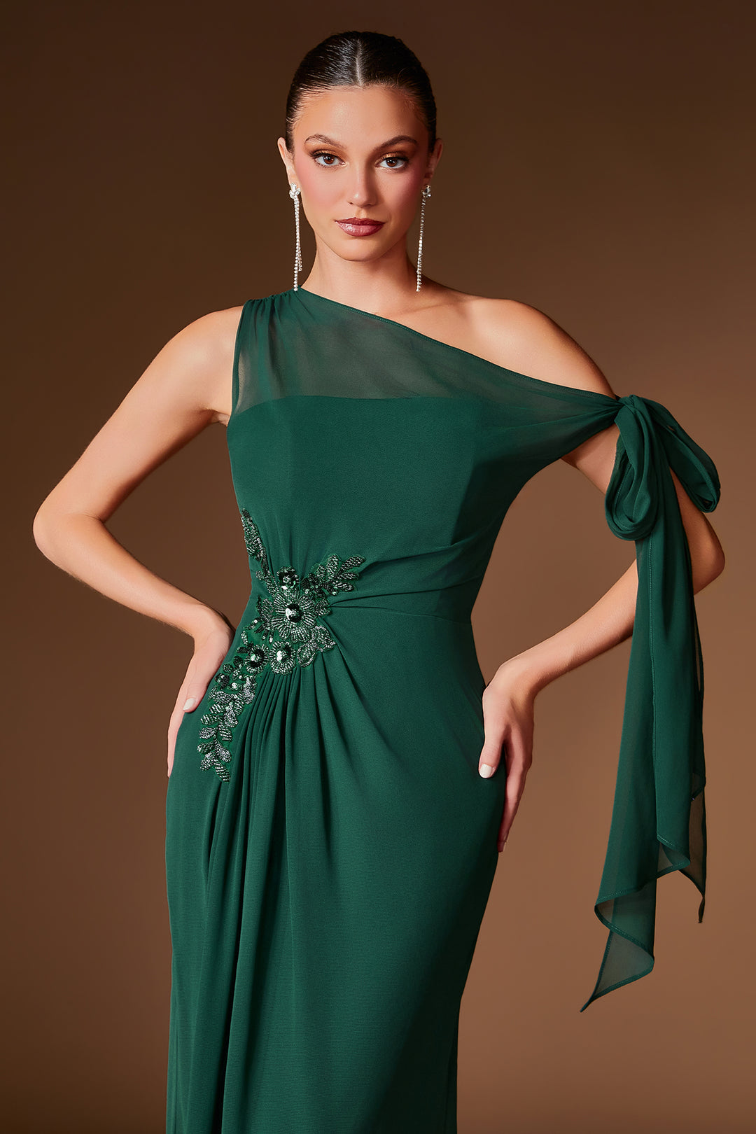Chiffon Fitted One Shoulder Gown by Ladivine CH2612