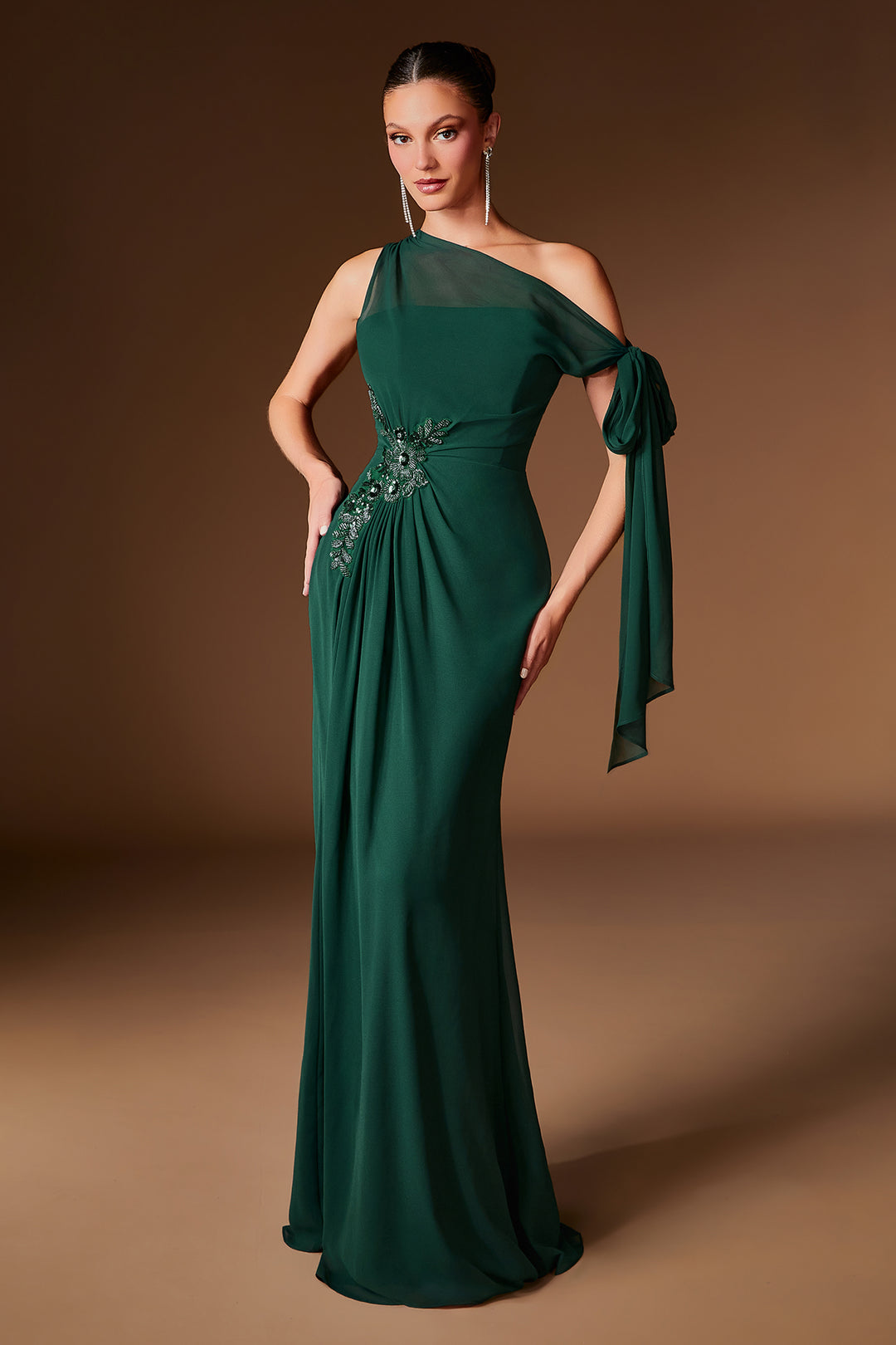 Chiffon Fitted One Shoulder Gown by Ladivine CH2612 – ABC Fashion