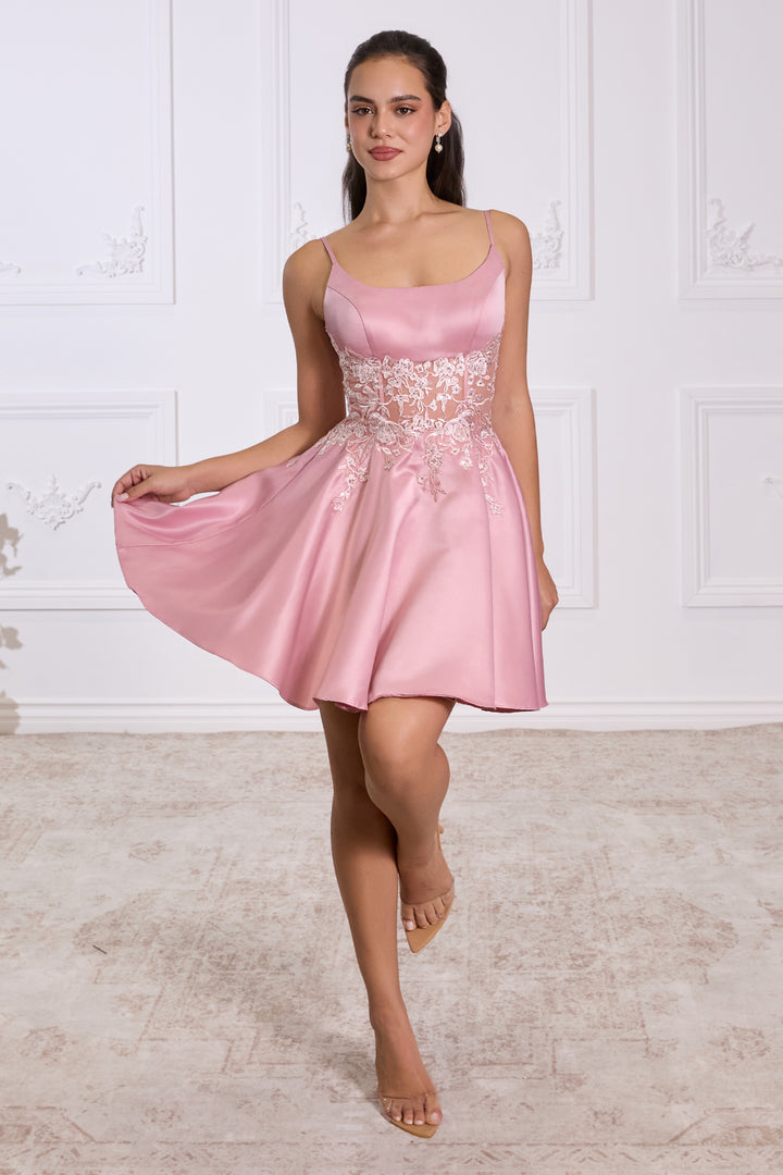 Satin Short Sleeveless A-line Dress by Ladivine CH2613