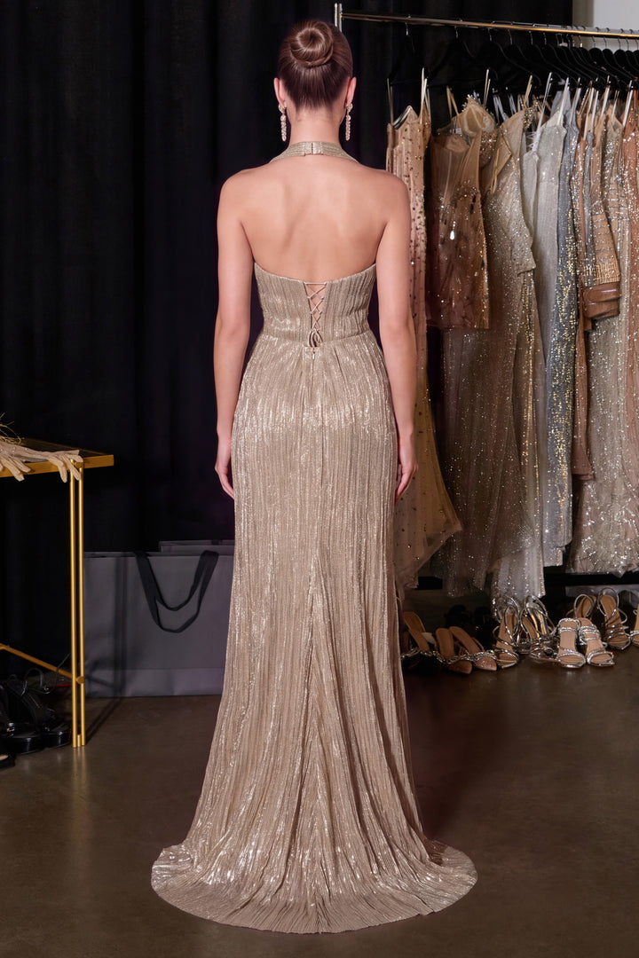 Metallic Fitted Halter Gown by Ladivine CH2625