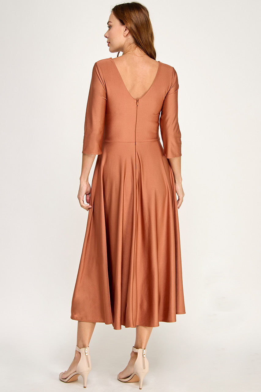 3/4 Sleeve A-line Tea Length Dress by Lenovia 3127 S / Sage 3/4 Sleeve A-line Tea Length Dress by Lenovia 3127 S / Sage