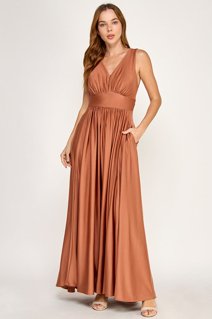 Long Sleeveless A-line Slit Dress by Lenovia 3120