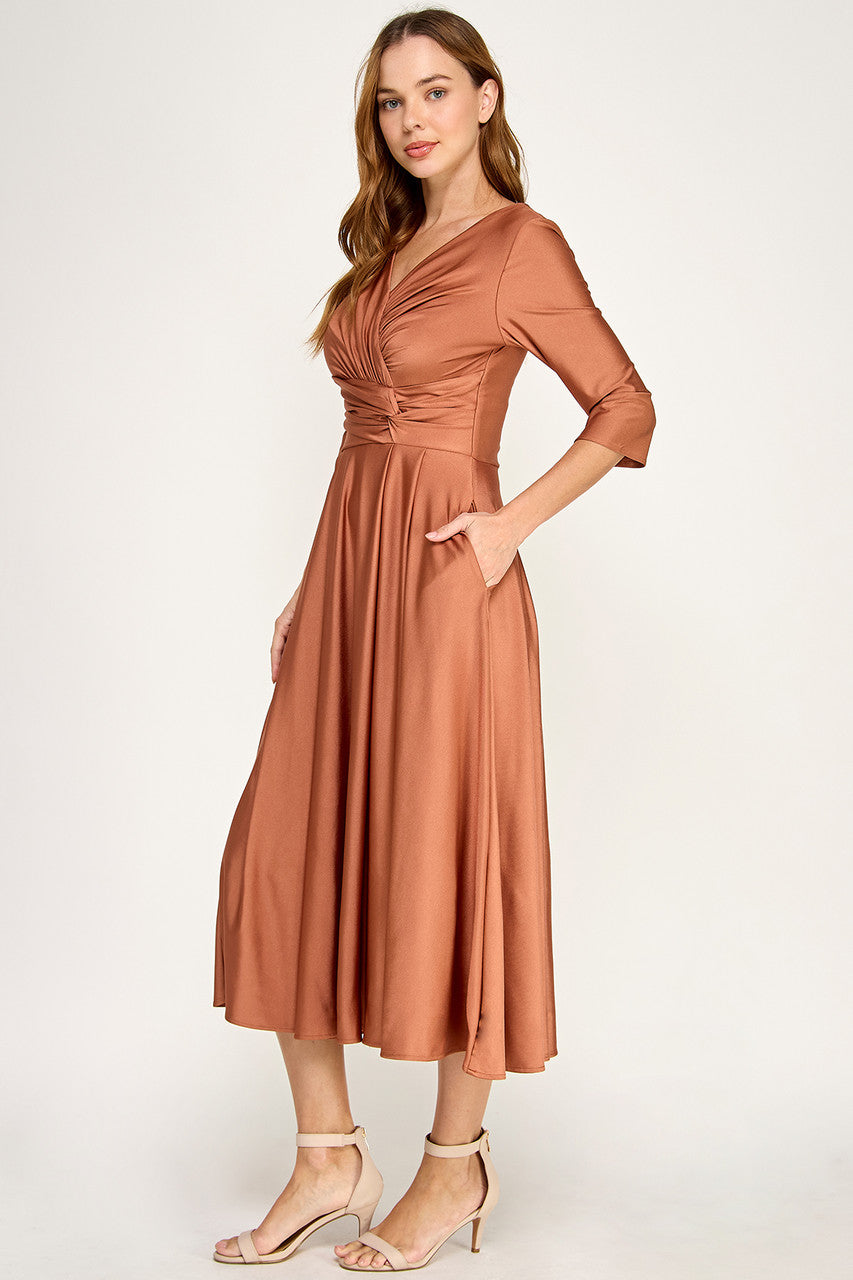 3/4 Sleeve A-line Tea Length Dress by Lenovia 3127 L / Sienna 3/4 Sleeve A-line Tea Length Dress by Lenovia 3127 L / Sienna