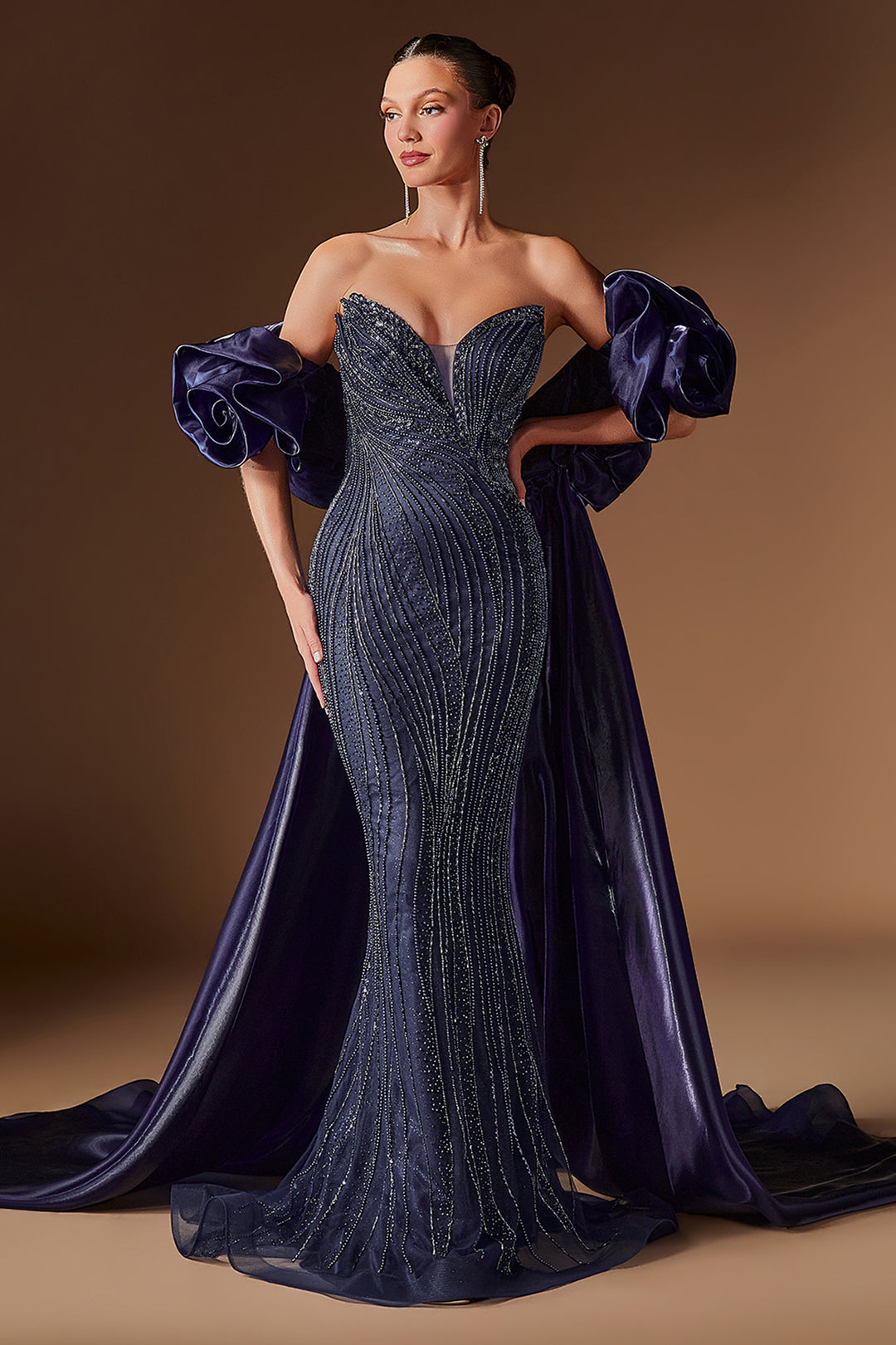 Strapless Puff Sleeve Overskirt Gown by Ladivine CJ933