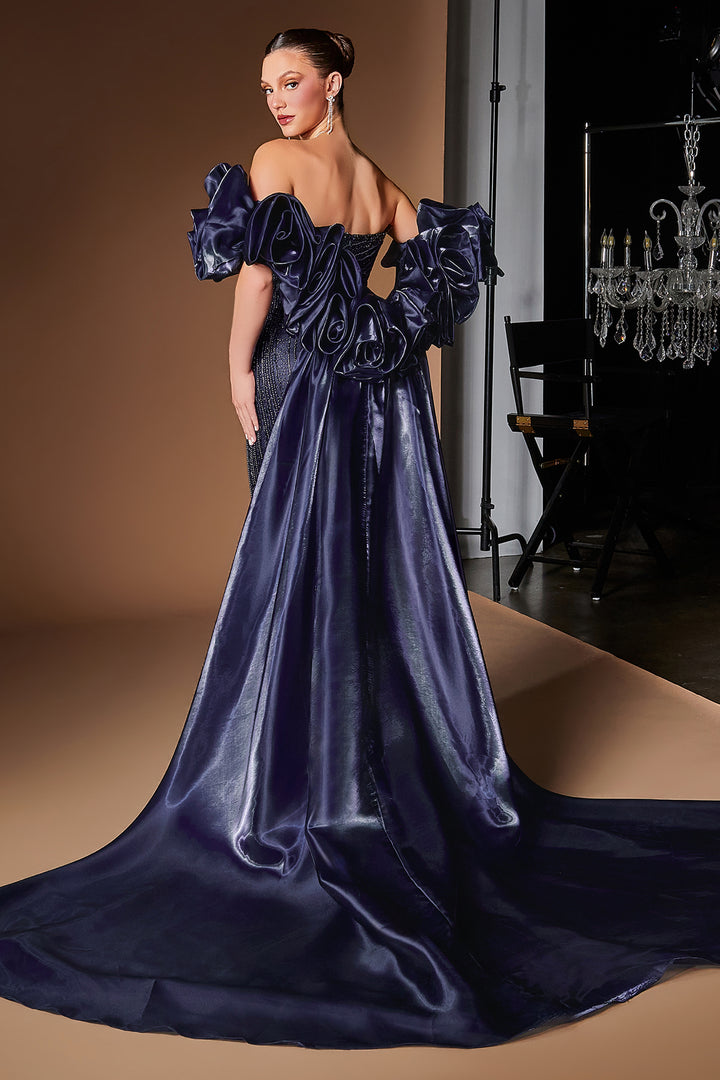 Strapless Puff Sleeve Overskirt Gown by Ladivine CJ933