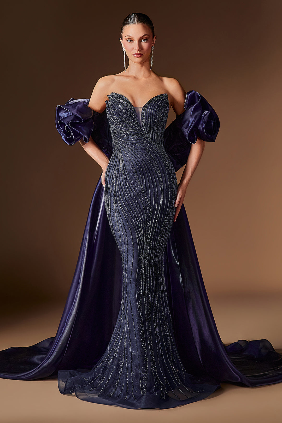 Strapless Puff Sleeve Overskirt Gown by Ladivine CJ933