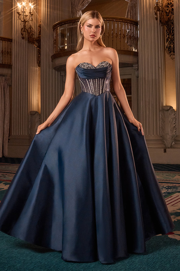Beaded Mikado Strapless A-line Gown by Ladivine CK2405