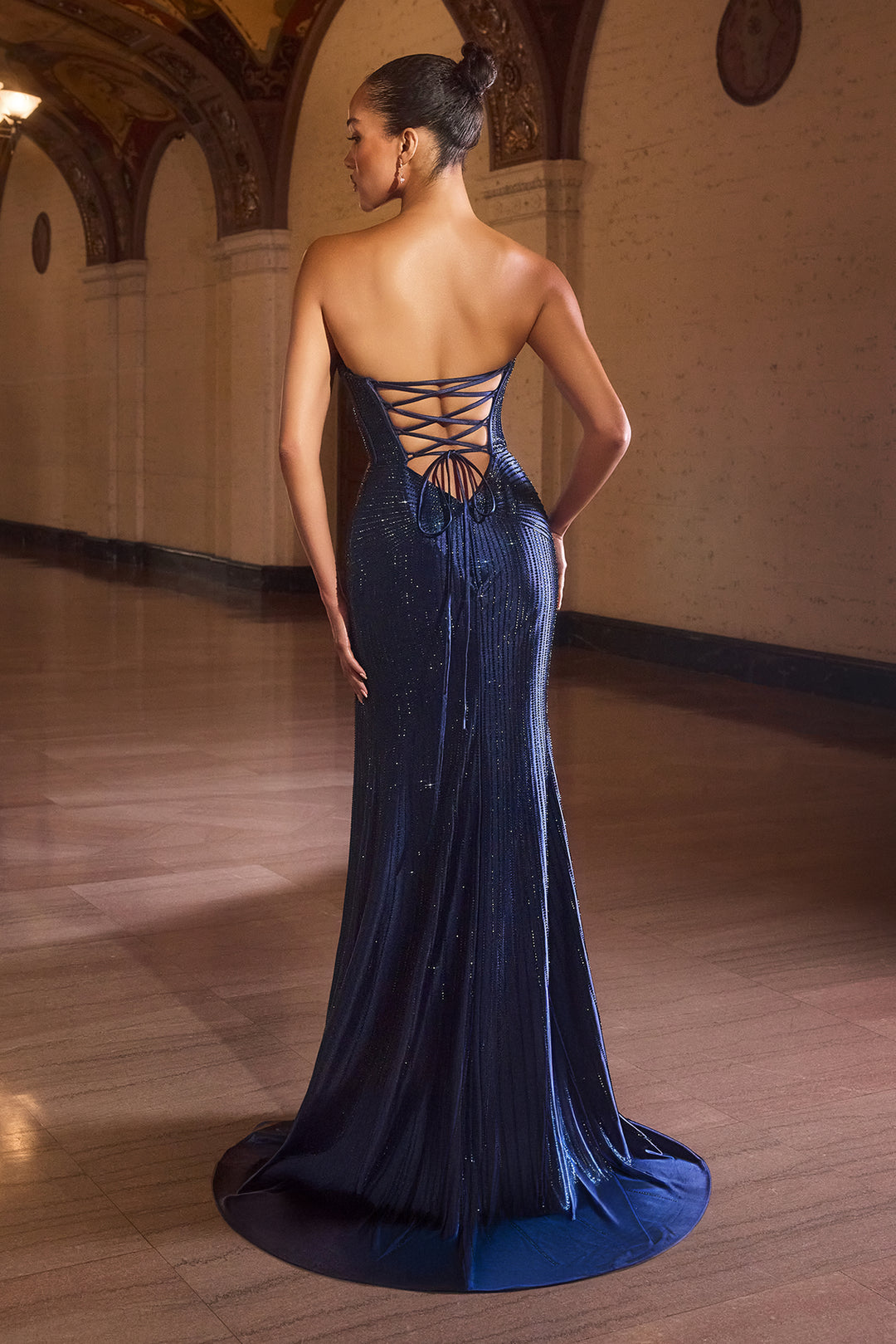Beaded Fitted Strapless Slit Gown by Ladivine CK918