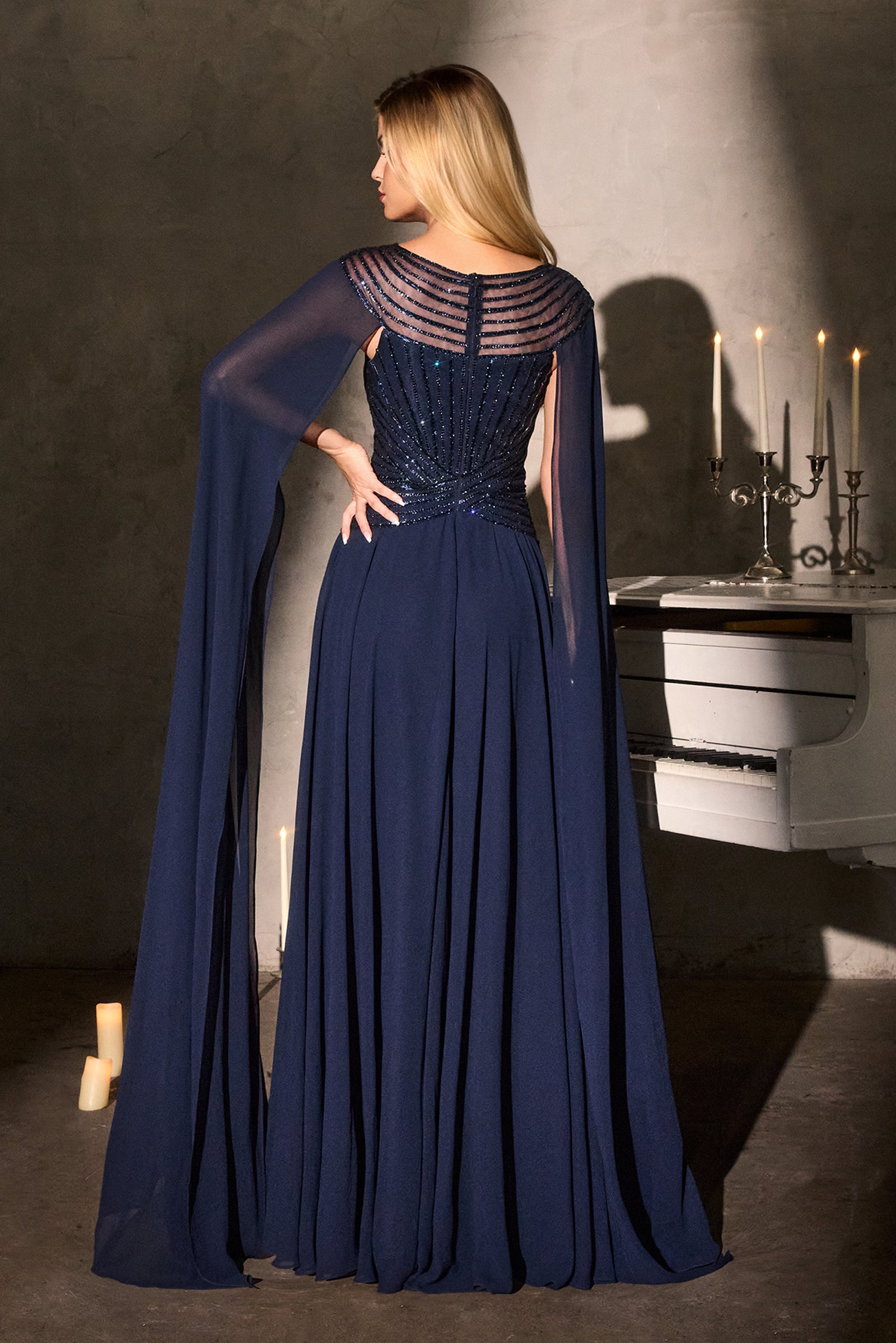 Chiffon Cape Sleeve A-line Gown by Ladivine CL08 – ABC Fashion