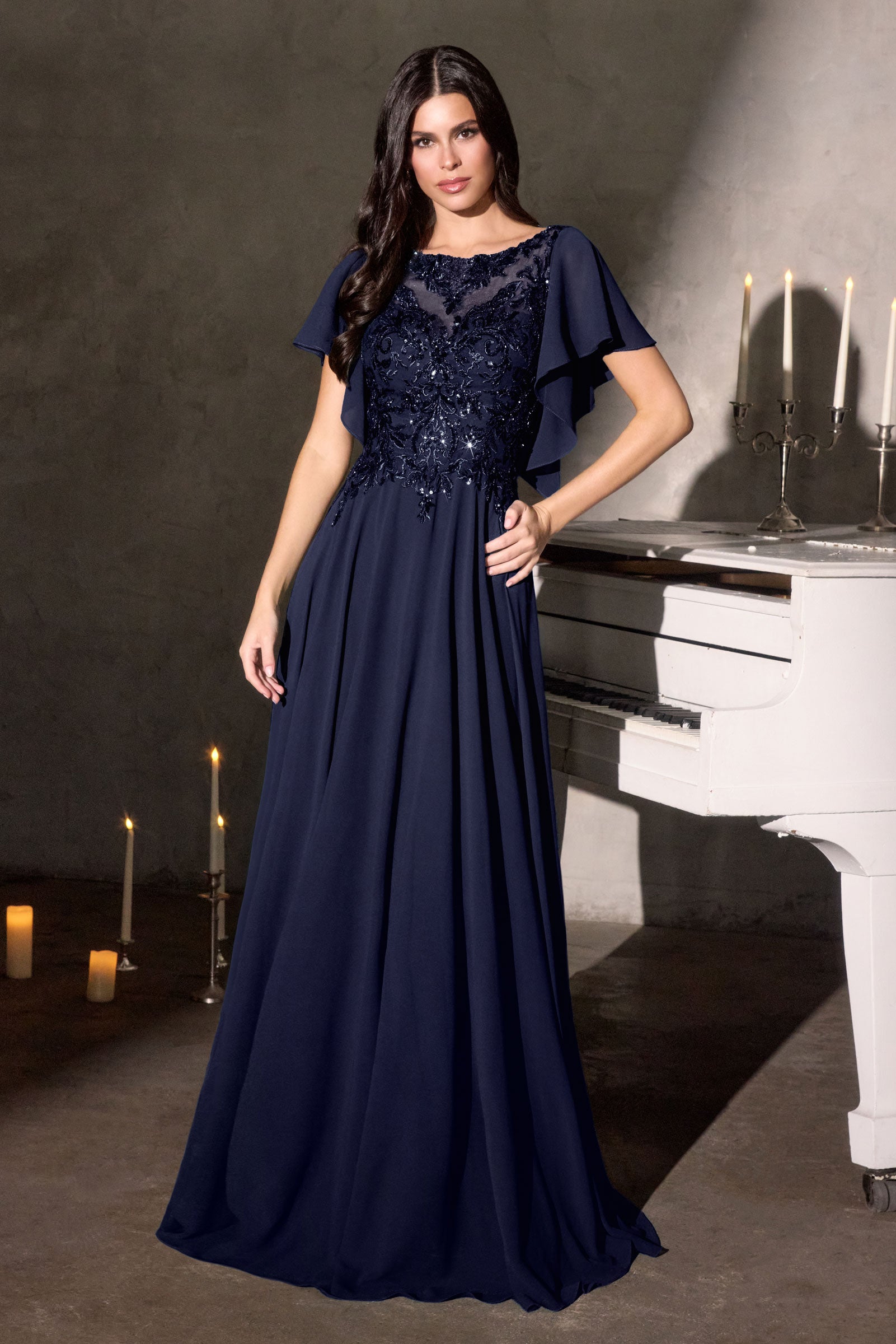 dress Chiffon Short Sleeve A-line Gown by Ladivine CL09 – ABC Fashion