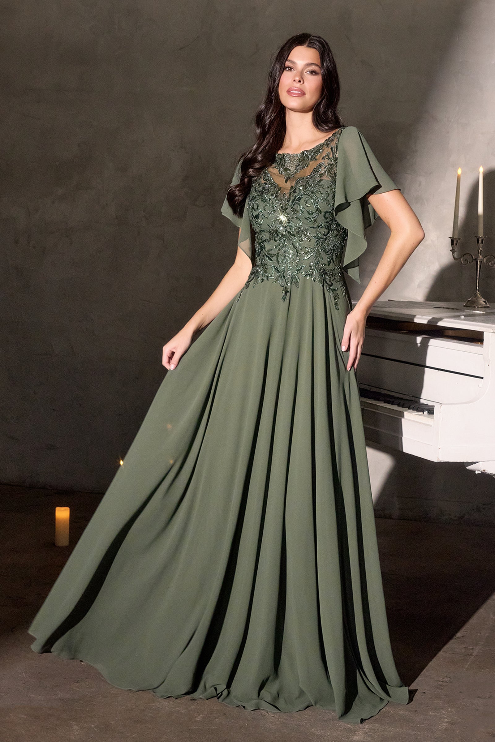 Chiffon Short Sleeve A-line Gown by Ladivine CL09 – ABC Fashion