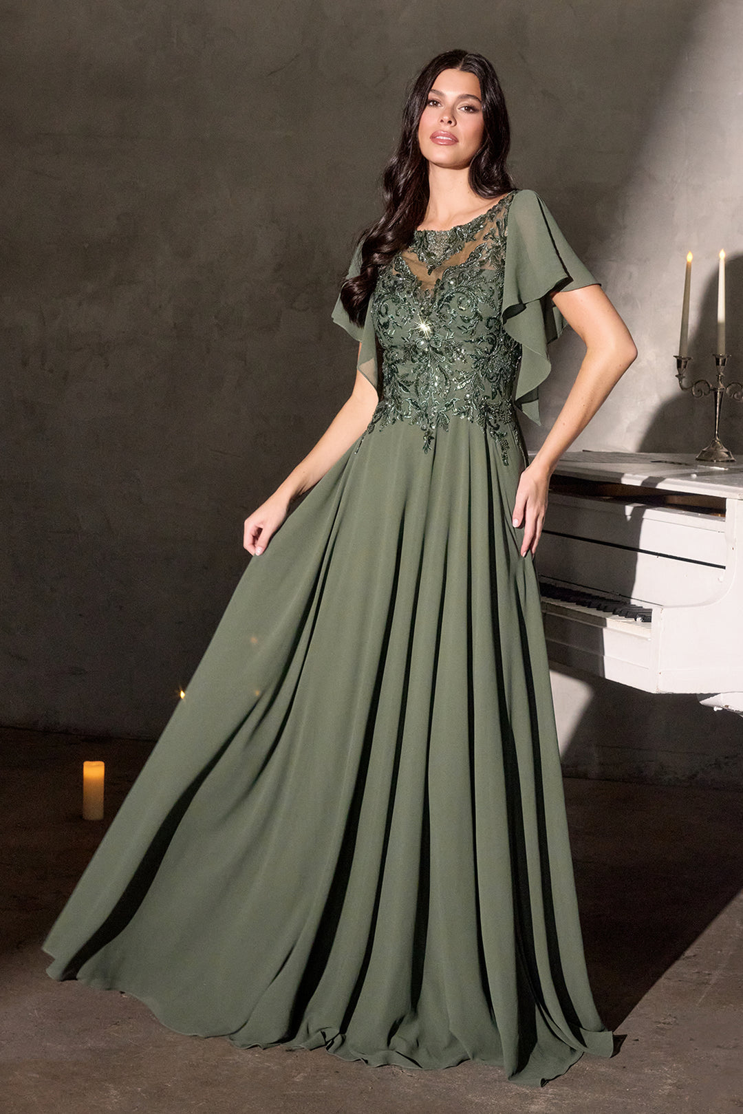 Chiffon Short Sleeve A-line Gown by Ladivine CL09 ABC Fashion Chiffon Short Sleeve A-line Gown by Ladivine CL09 ABC Fashion