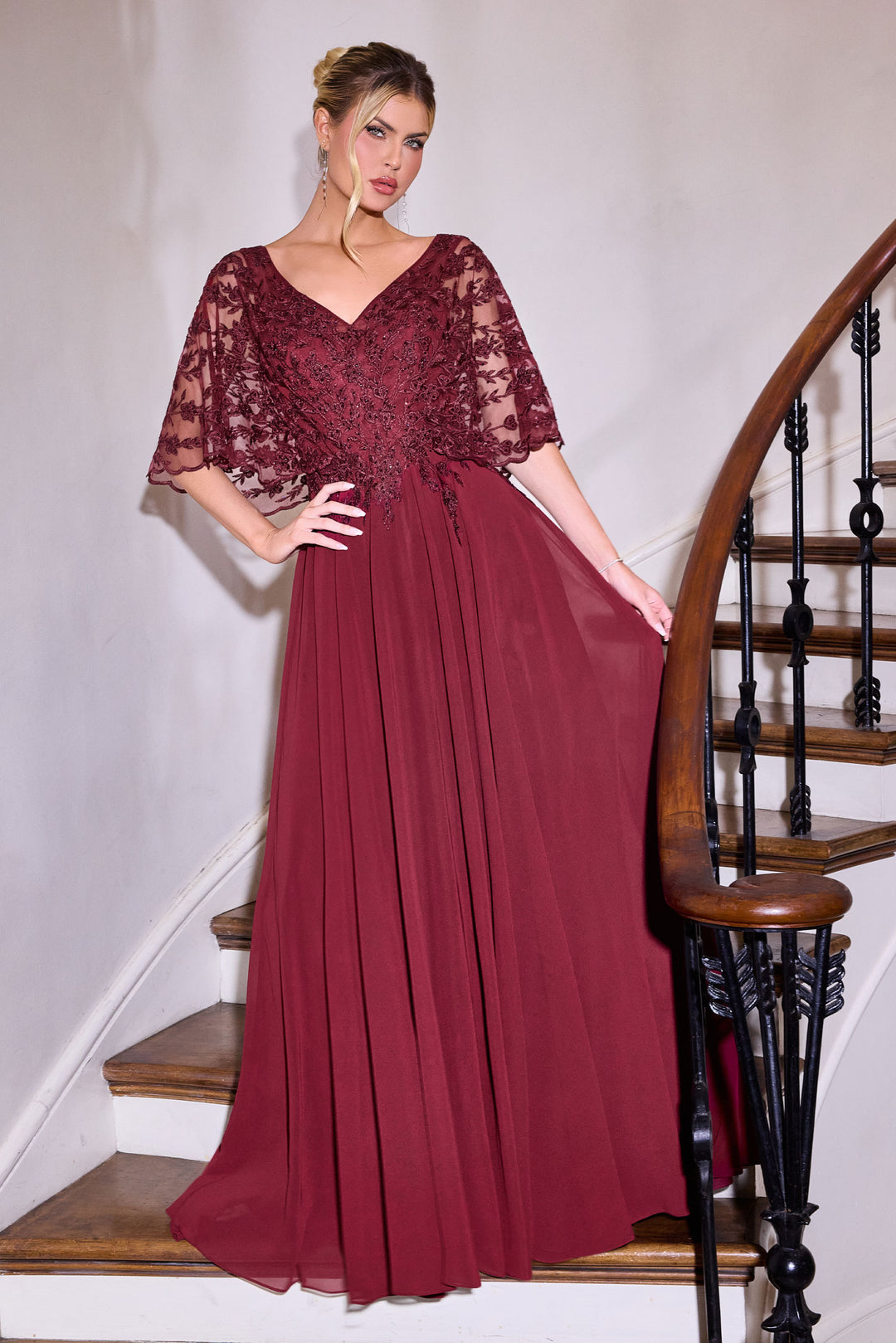 Applique Chiffon Capelet A-line Gown by Ladivine CL10