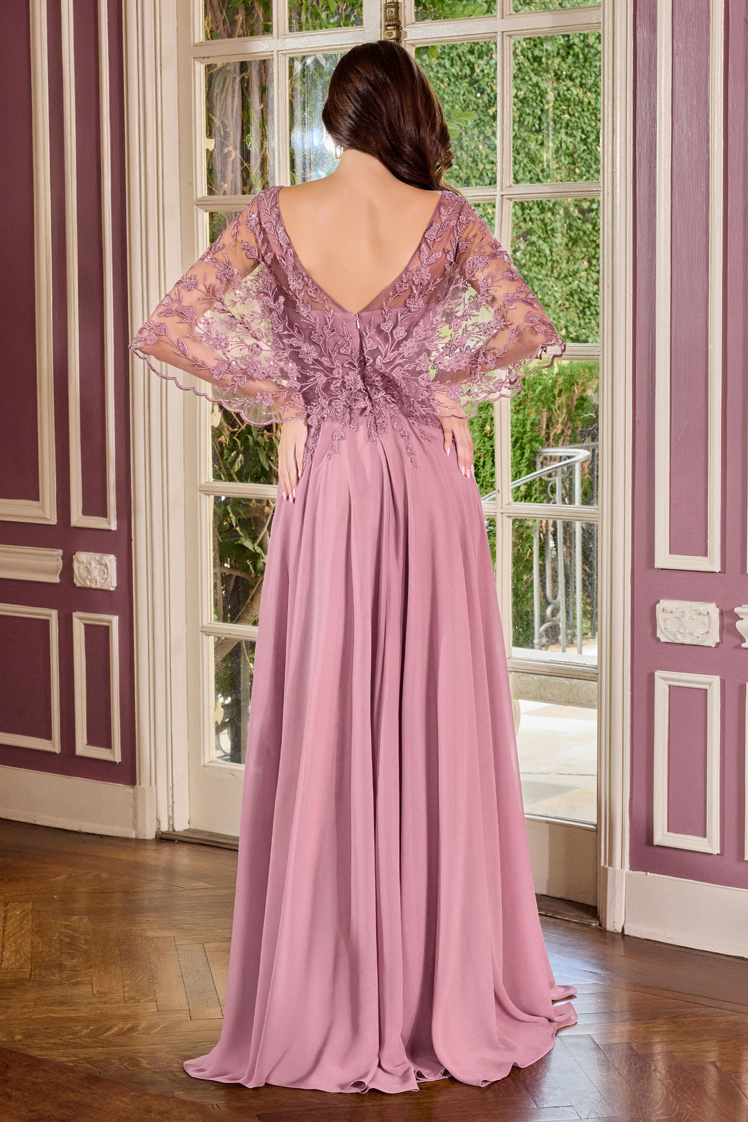 Applique Chiffon Capelet A-line Gown by Ladivine CL10