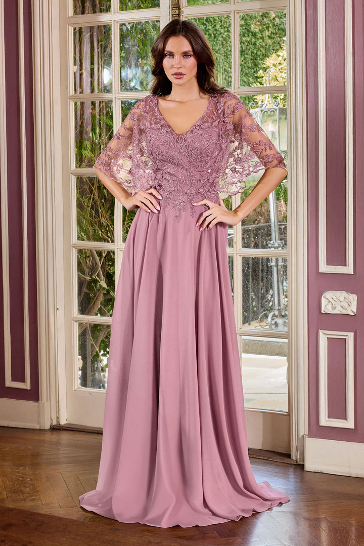 Applique Chiffon Capelet A-line Gown by Ladivine CL10