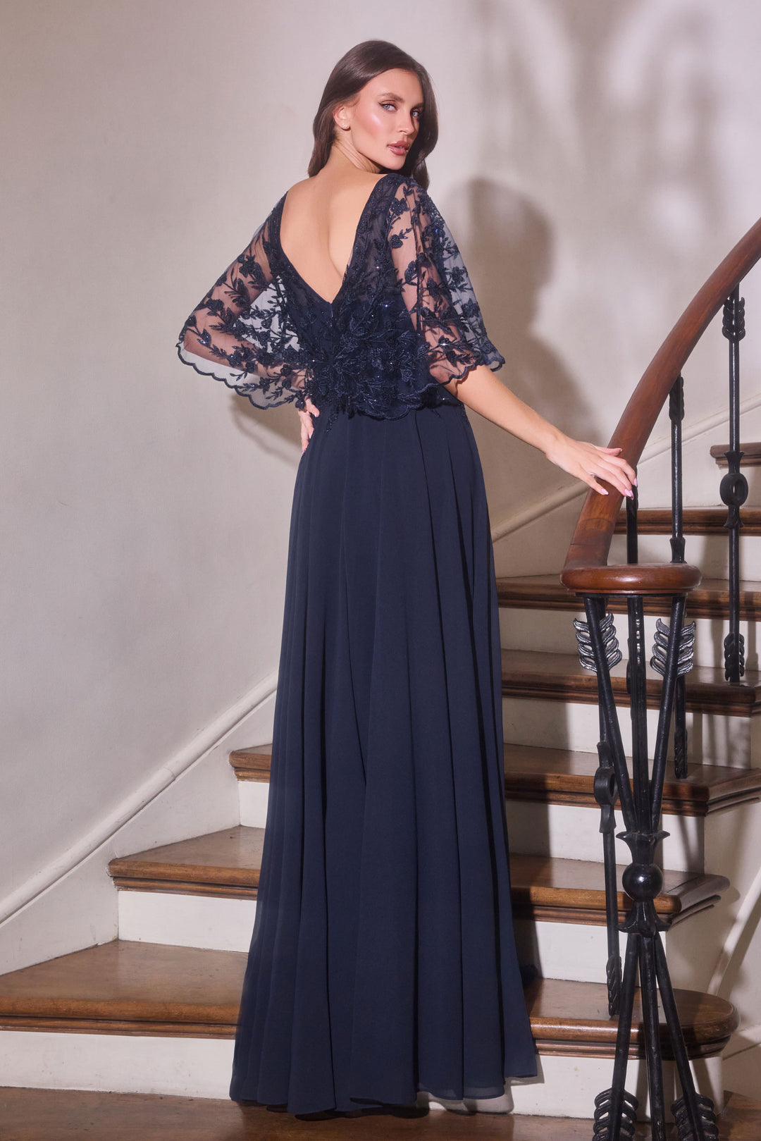 Applique Chiffon Capelet A-line Gown by Ladivine CL10