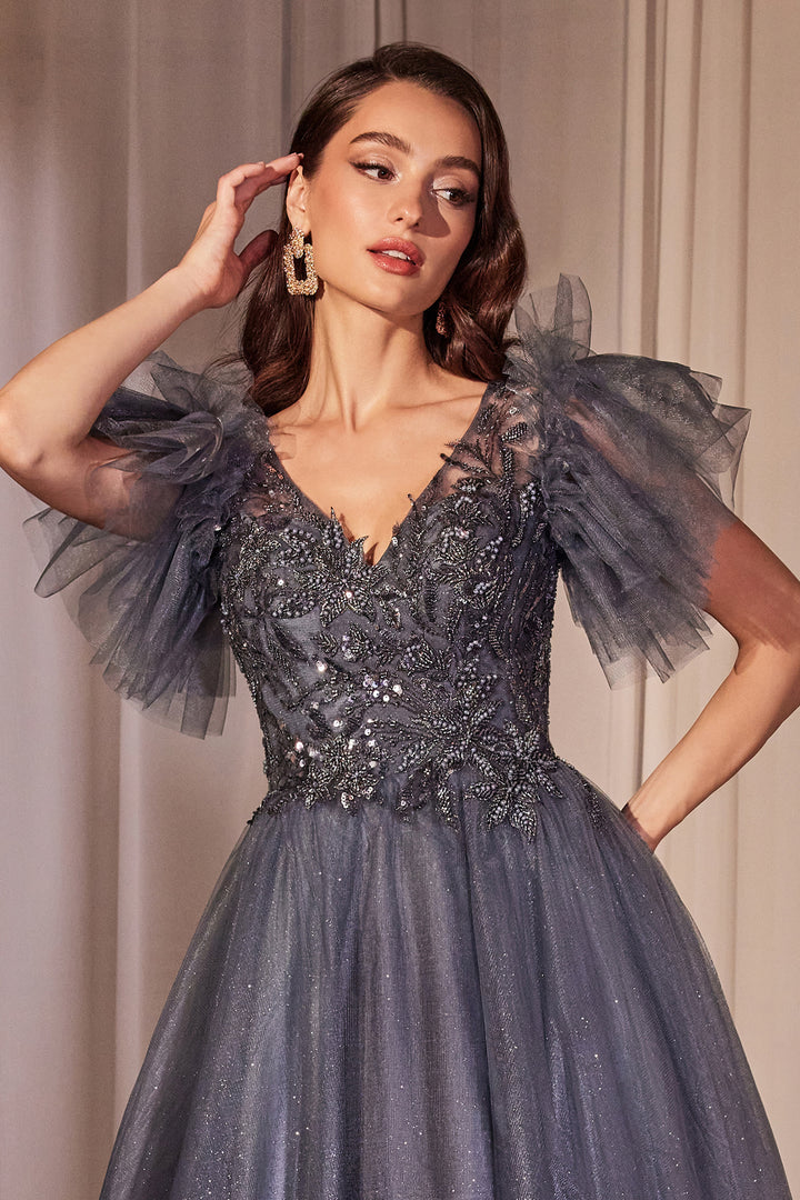 Applique Short Sleeve Glitter Gown by Ladivine CM359