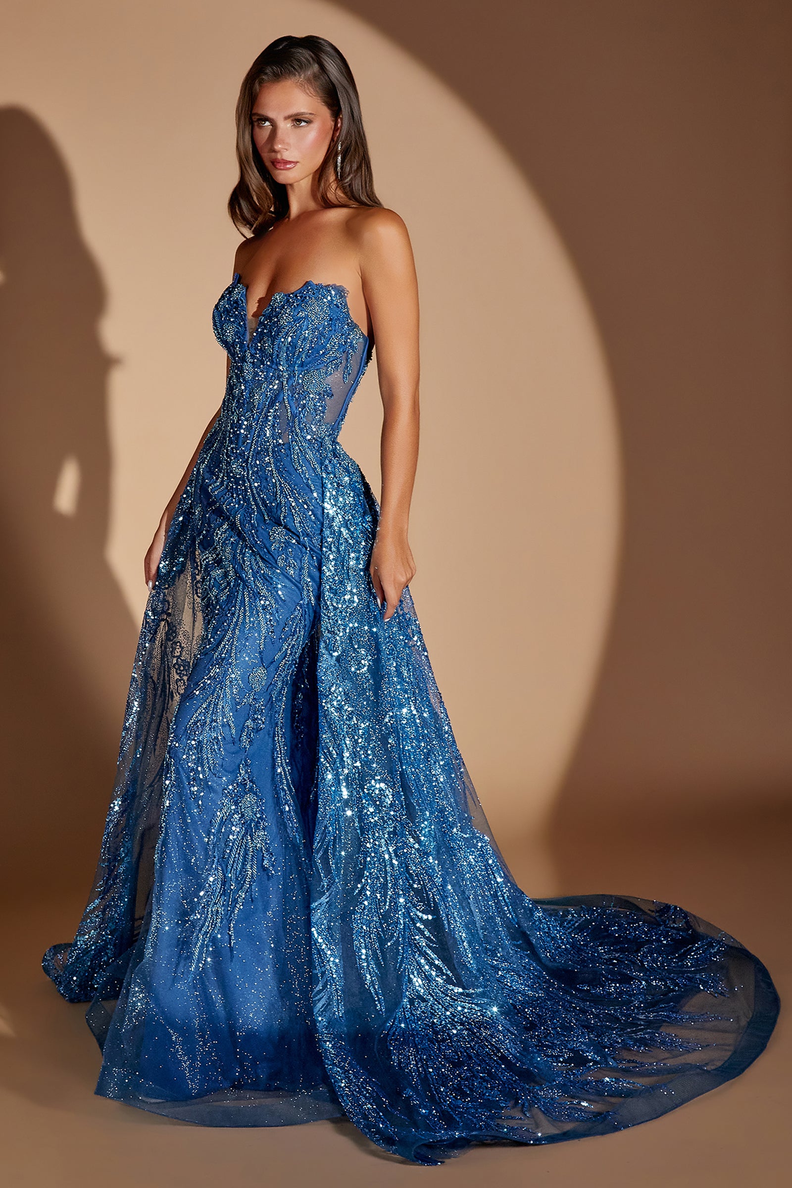 Beaded Strapless Overskirt Gown by Ladivine CM393 – ABC Fashion