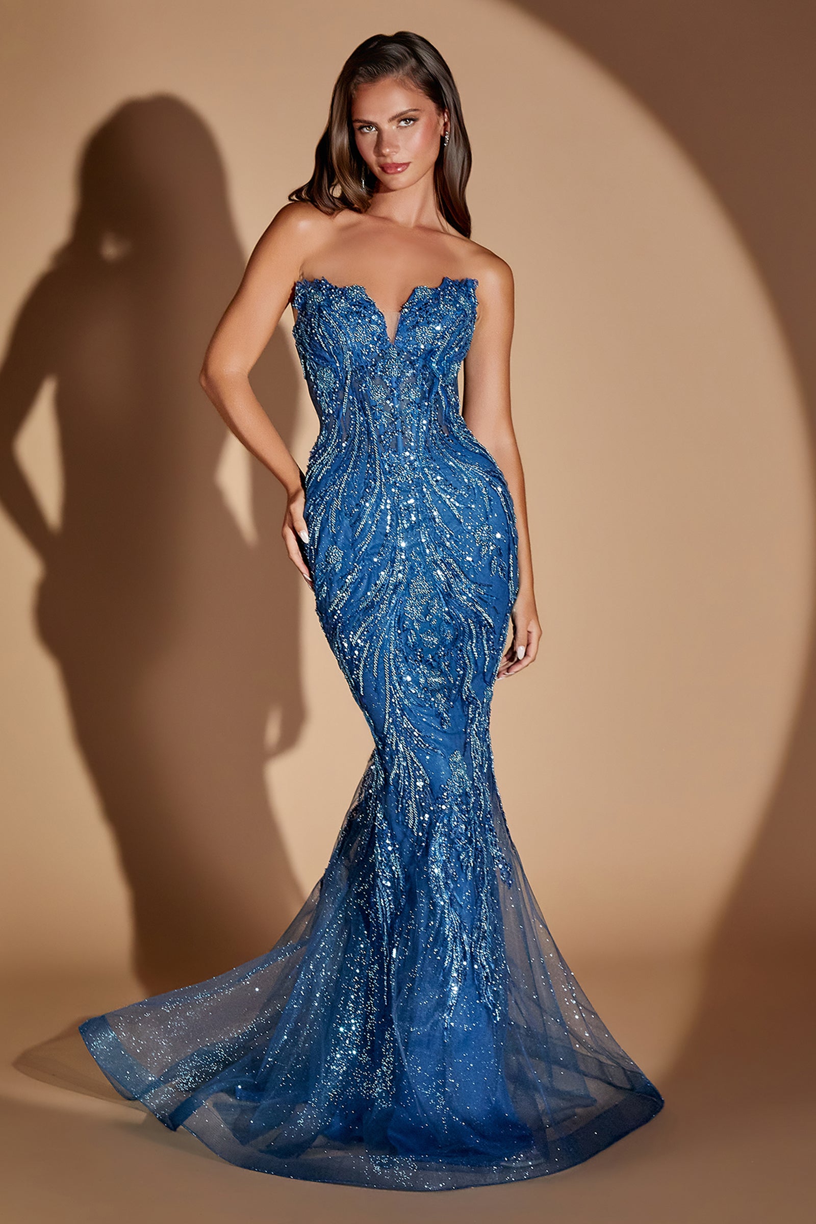 Beaded Strapless Overskirt Gown by Ladivine CM393 – ABC Fashion