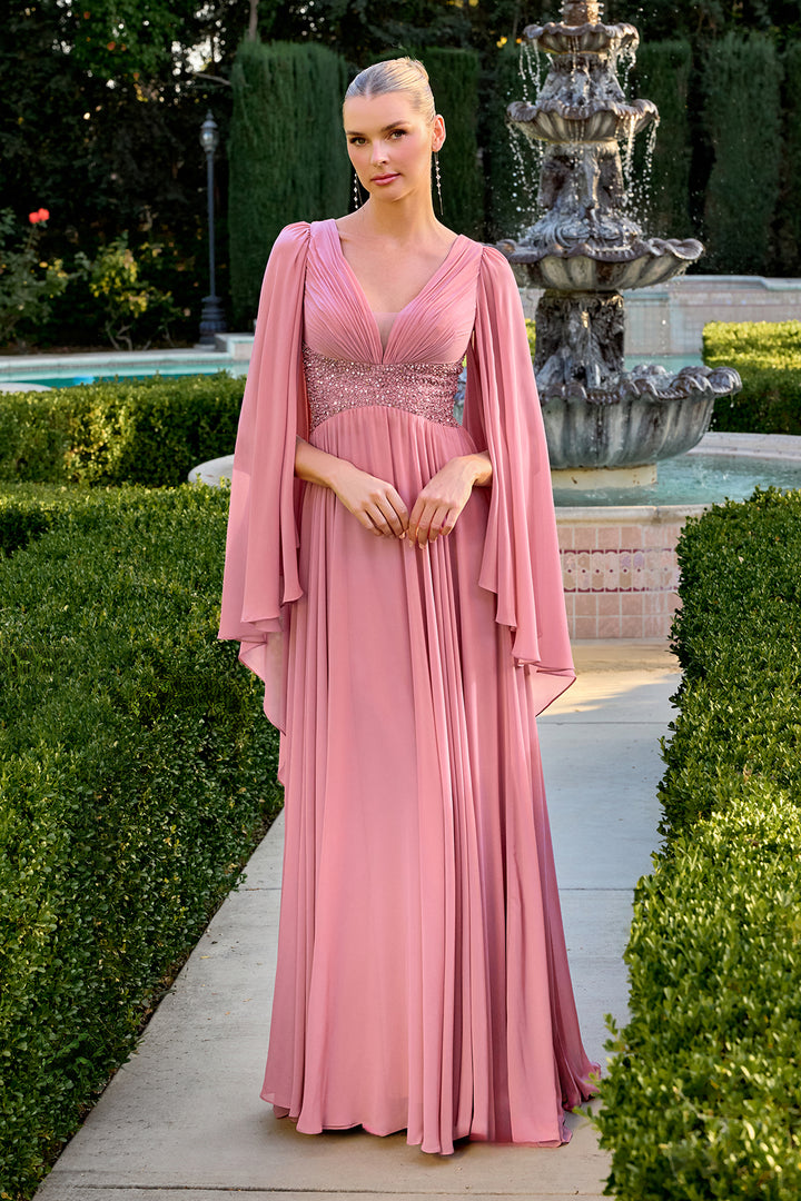 Chiffon Cape Sleeve A-line Gown by Ladivine CM8244